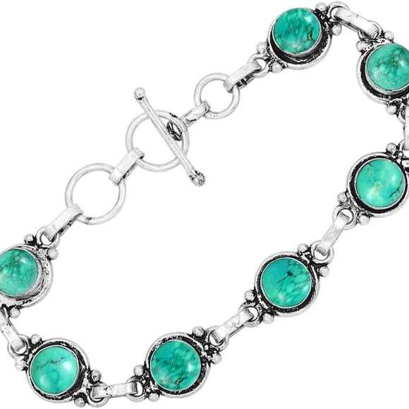 Round Shape Natural & Synthetic Gemstones Silver Plated Bracelets for Women - Vi - Picture 2 of 6